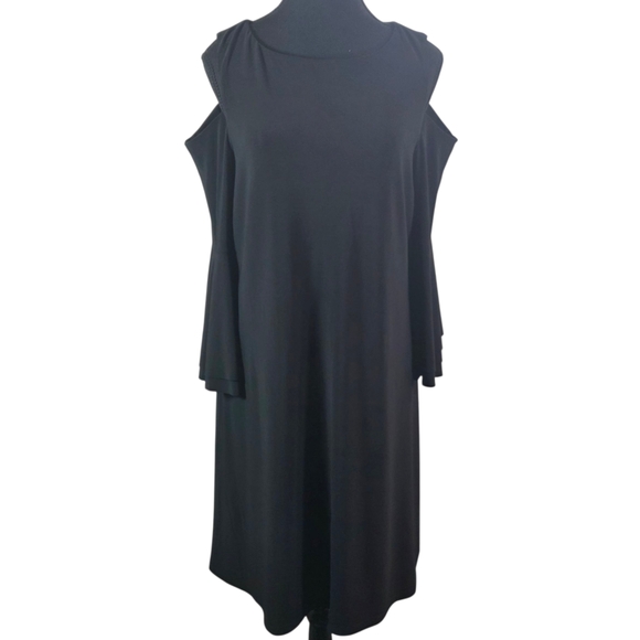 Ralph Lauren Black Cold Shoulder Midi Dress With Bell Sleeves Size XL - Picture 2 of 7